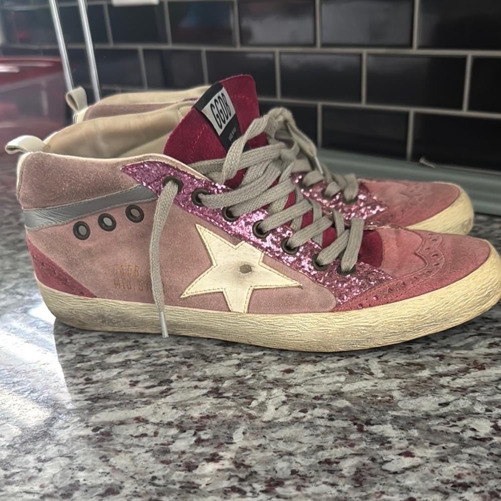 Golden Goose Pink and Silver Glitter Sneakers